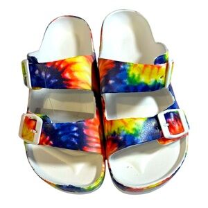 FUNKY MONKEY Women's Comfort Slides Sandals Double Buckle Rainbow Size 8